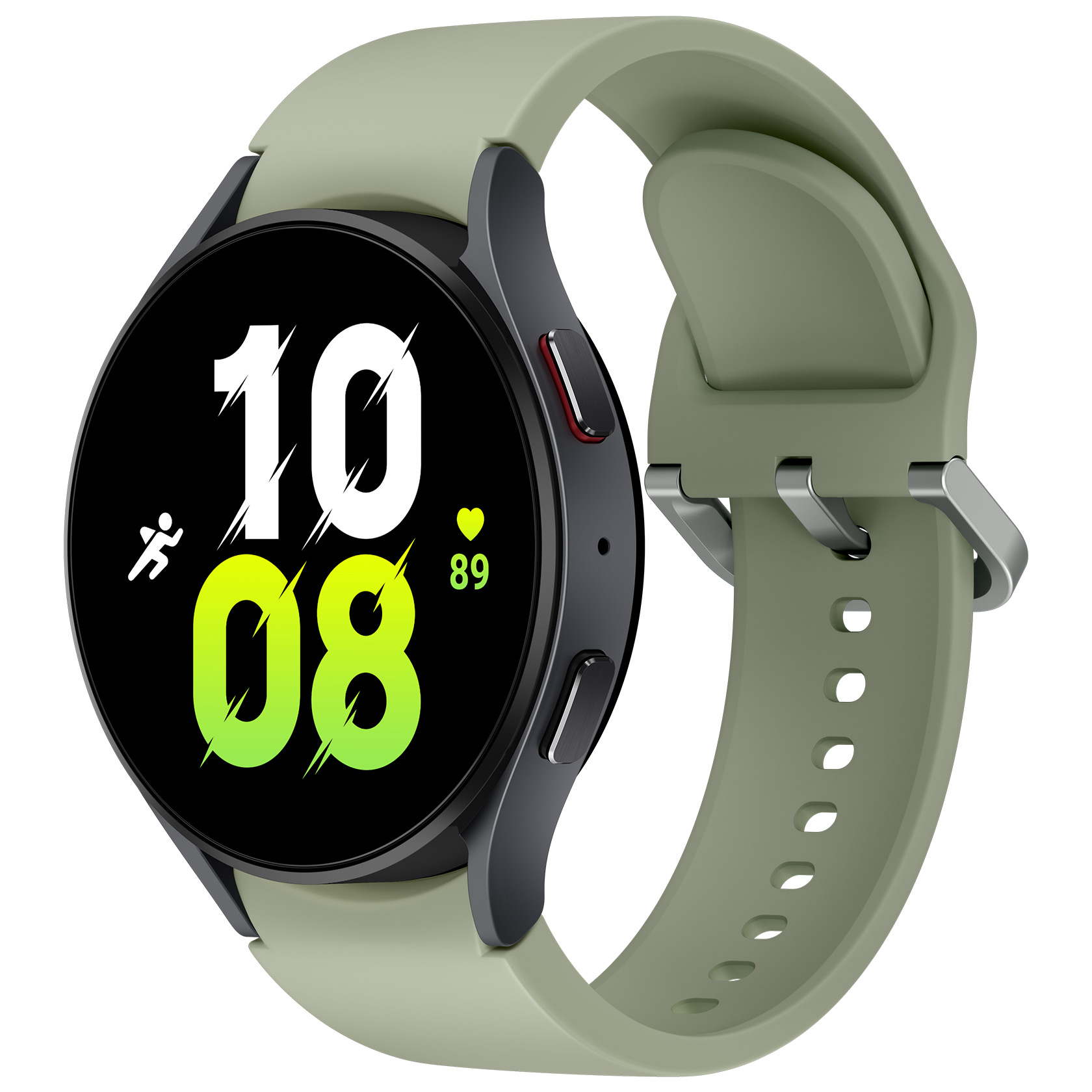 Samsung Galaxy Watch 5 Bespoke Edition avec boîtier argenté et bracelet vert olive
